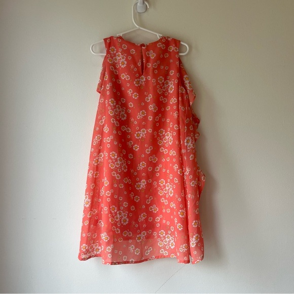 BCBG Girls Floral Ruffle Dress Size 5 Coral Daisy Sleeveless High Low Hem - Picture 11 of 13